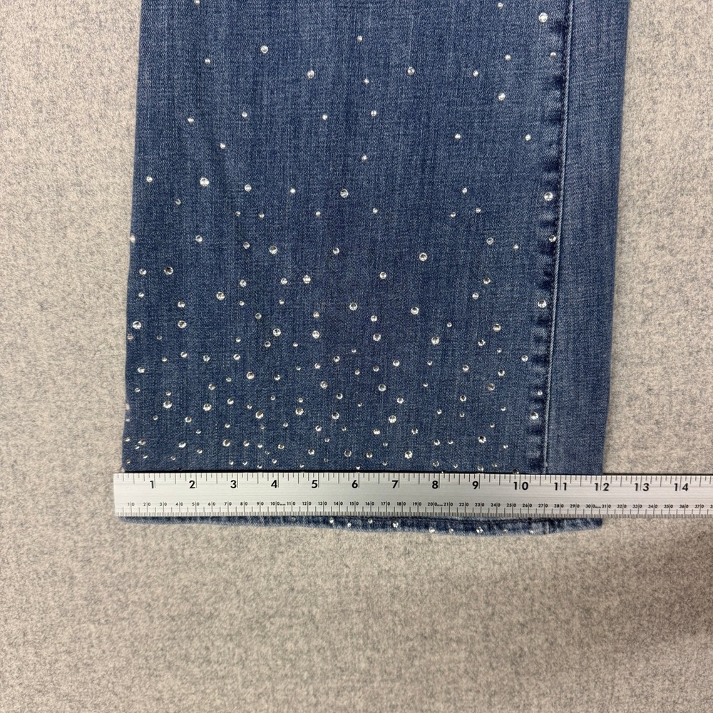 Chico's So Slimming Girlfriend Flare Jeans Size 14R 2.5 Blue Rhinestone Denim - Picture 9 of 11